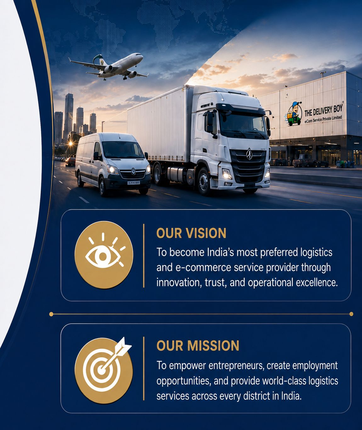 Modern logistics warehouse and delivery fleet